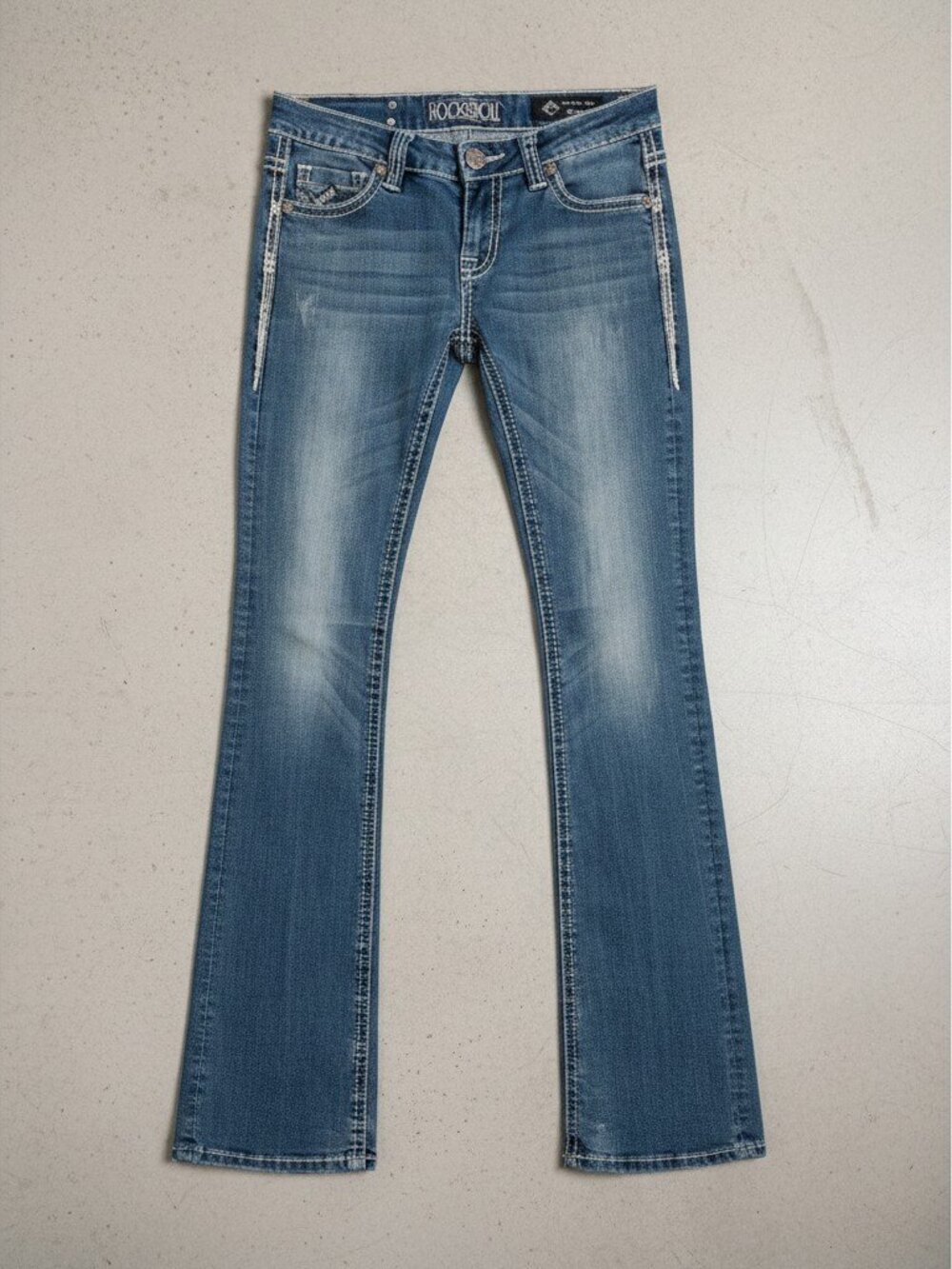 Rock & Roll Cowgirl Womens Size 27x36 Medium Wash Low Rise Bootcut Denim Jeans